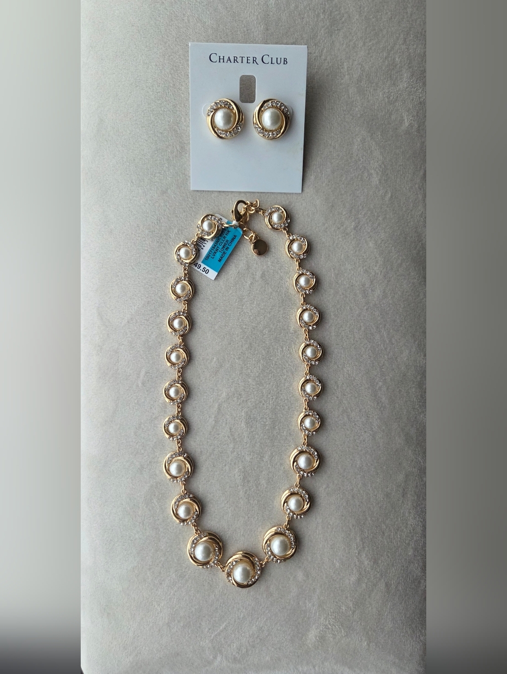 Charter Club Gold-Tone Faux Pearl Necklace and Stud Earrings Set - White Pearls